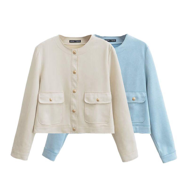 Kaslead New Arrival Women's Clothing Fashion Style Fashion Suede Texture Long Sleeves Short Jacket 4968200
