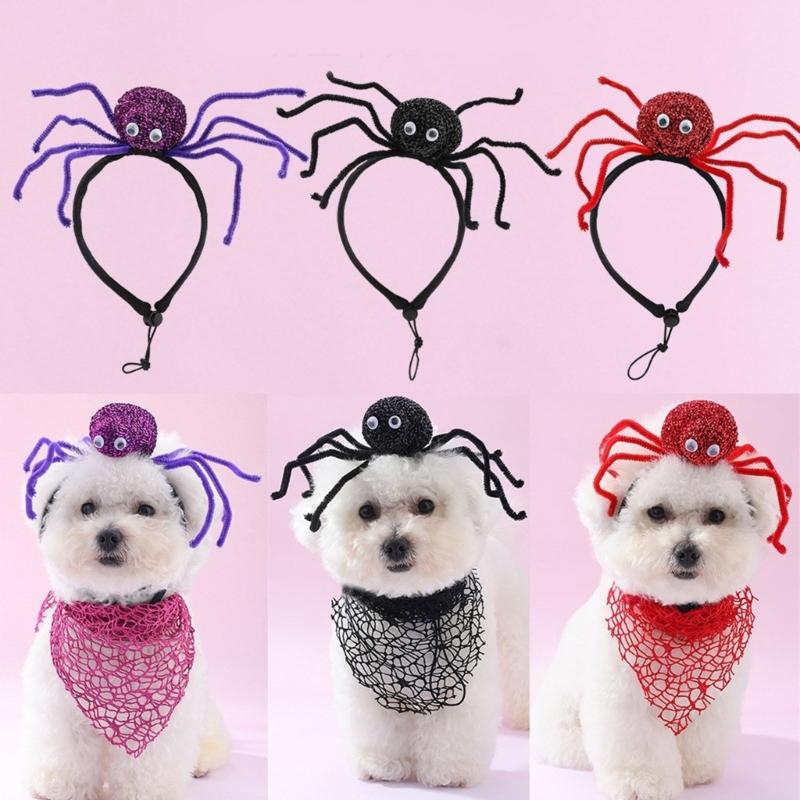 Halloween Pet Costume Dog Cats Neckerchief Cobweb Collar Scarf Pet Birthday Supply Dog Bandana Soft Triangular