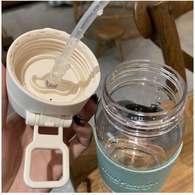 Portable Water Bottle with Straw Leak-proof Plastic Waterbottle Drinking Juice Milk Coffee Cup for School Kids Drinkware Gifts