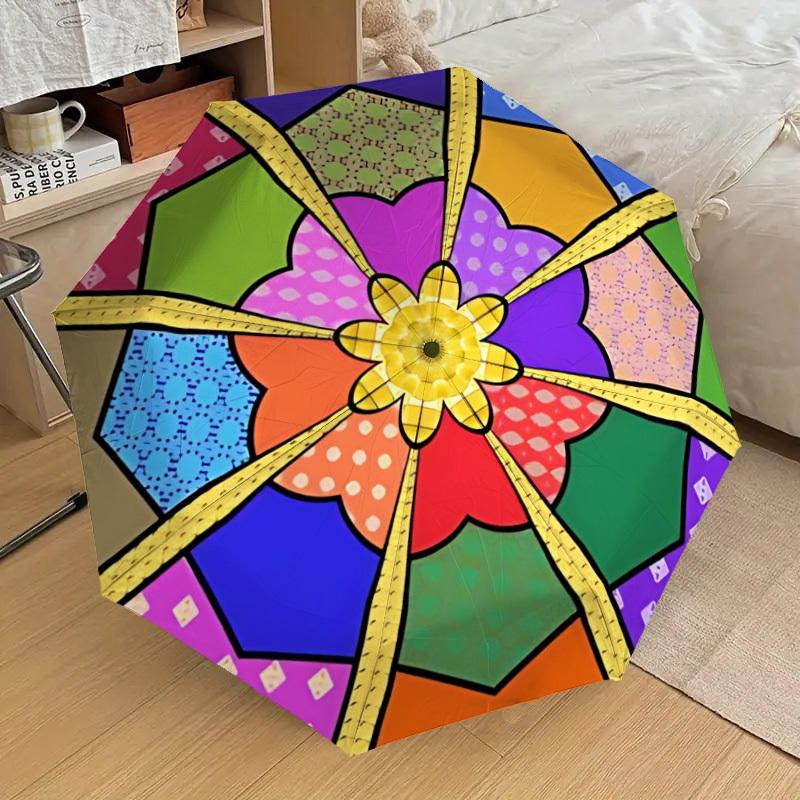 

1pc Patchwork Quilt Pattern Automatic Folding Umbrella, Casual Outdoor Accessory, Birthday Festival Gift yy251126158