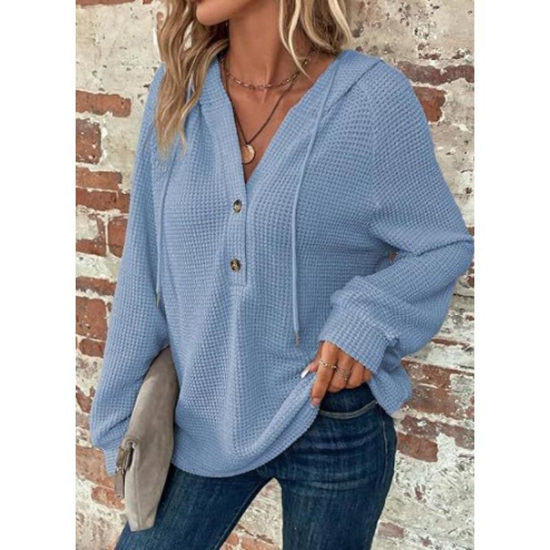 

QICED Women s Fashion Casual Solid Color Print Long Sleeve Hooded Hoodies & Sweatshirts Unique design XXXXXL небо синє кольору