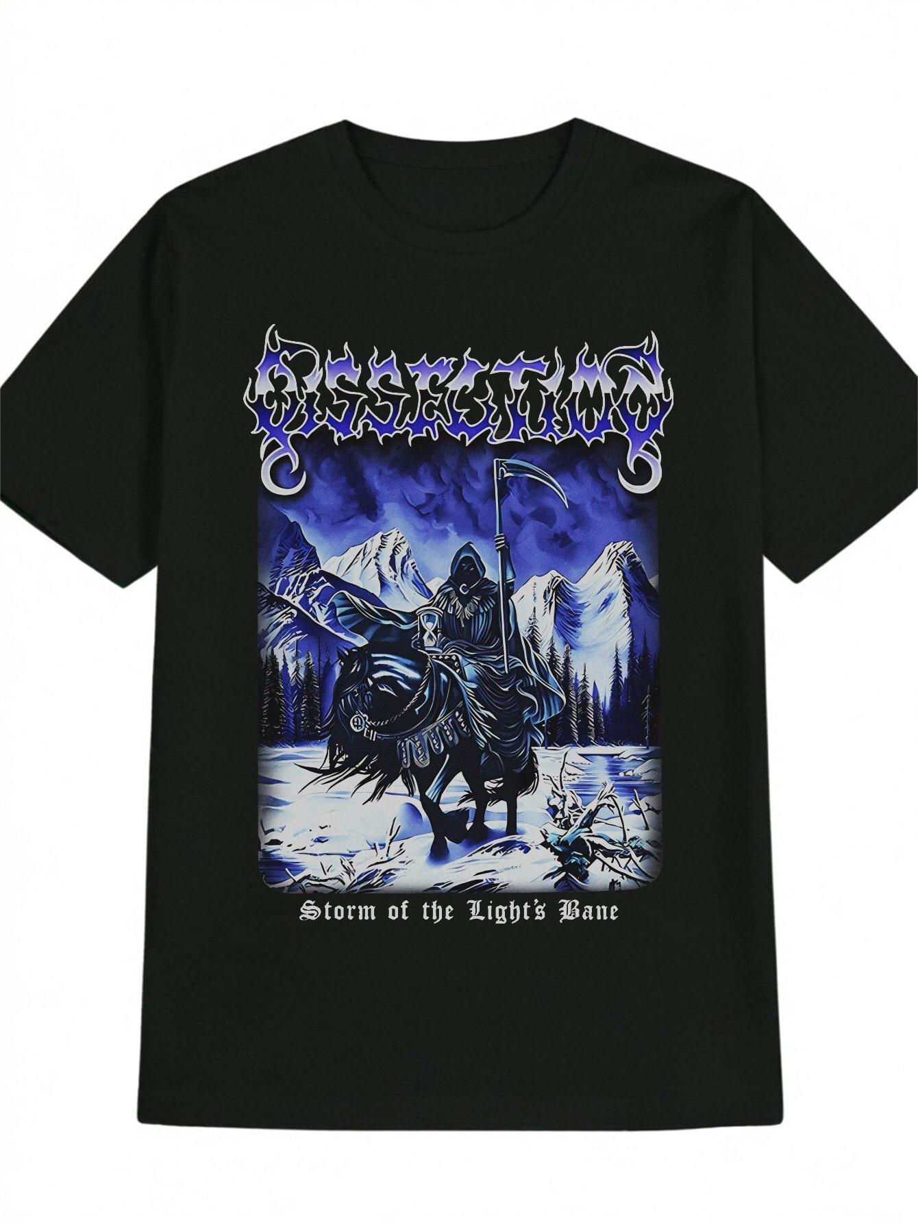 

Graphic T-shirt - Black Heavy Metal Tee with Hooded Rider & Scythe S