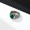 Titanium Steel Malachite Ring Men'S, Stainless Steel Personalized Retro Natural Stone Men'S Ring Ring, Jewelry