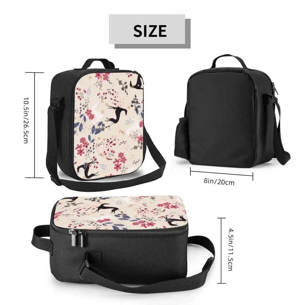 Sighthound Flower Love Insulated Lunch Tote Bag for Greyhound Whippet Dog Portable Cooler Thermal Food Bento Box Kids School