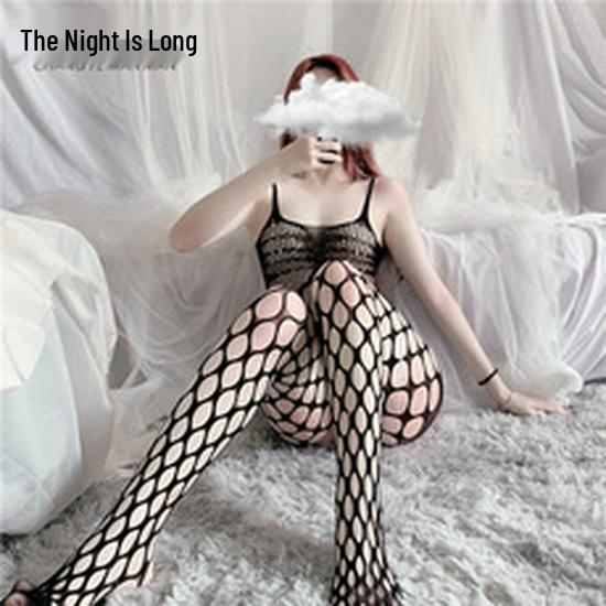 Seductive Passion Fishnet Lingerie Set: Transparent, Tempting Open Crotch Stockings for Nighttime Allure
