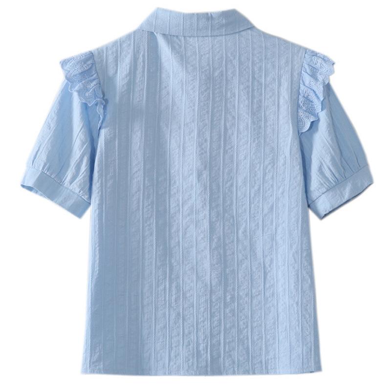 Summer 2025 New Women's Cotton Shirt Western Style Niche Short-sleeved Lace Blouse 925