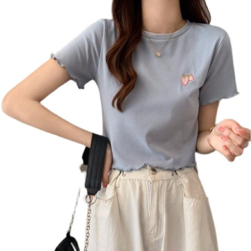 Short T-shirt Women's Korean Version New Fresh Fungus Edge Irregular Thin Short-sleeved Top