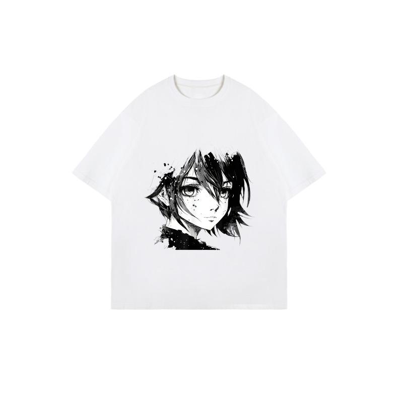 Black Oversized T-Shirt With Anime Girl Print For Casual Wear
