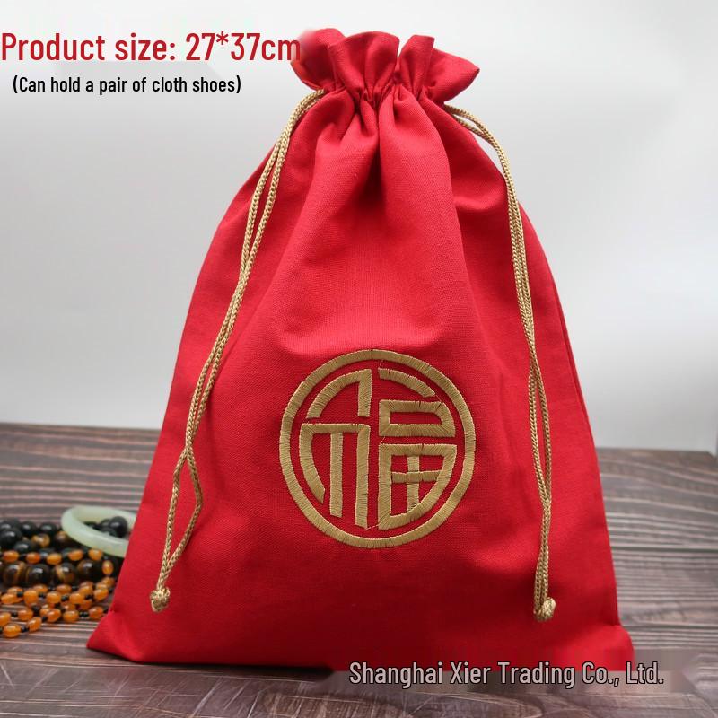 "Extra Large Embroidered Linen Drawstring Bag for Storage and Gifting"