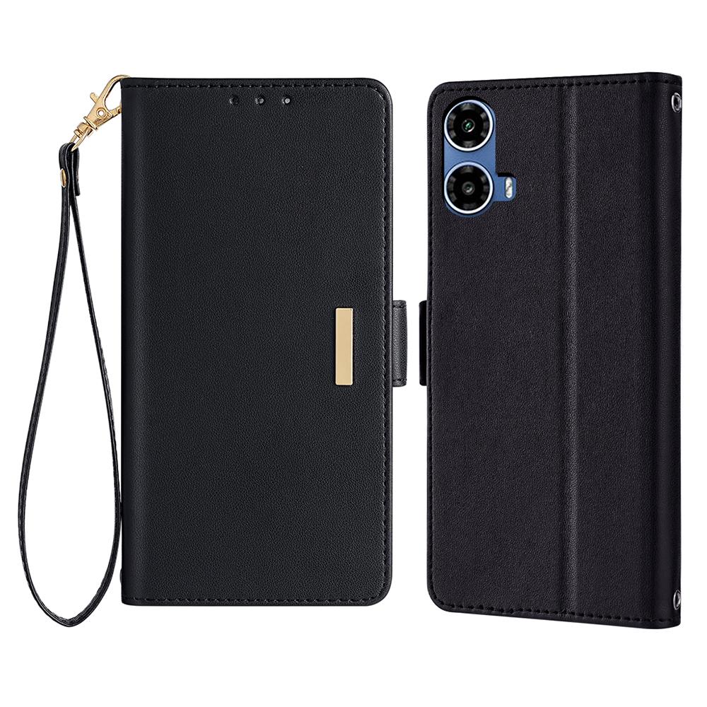 

For Motorola Moto G34 5G Leather Wallet Case RFID Blocking Stand Cover with Hand Strap Black