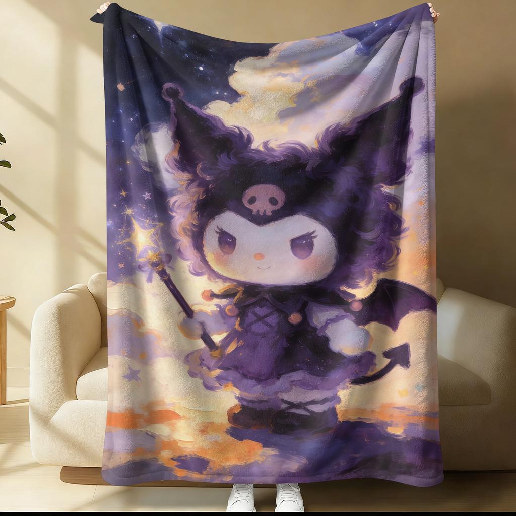 Sanrio Kuromi Magic Witch Blanket Starry Sky Oil Painting Printed Flannel Throw Blanket Multi-use Nap Blanket for Dorm Home