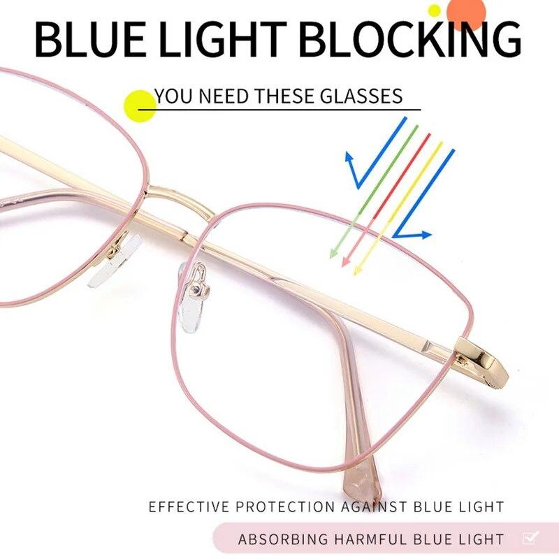 2 In-1 Glasses Anti Blue Light Glasses with 1Pc Magnetic Polarized Clip-On Sunglasses Lenses Trendy Metal Frame Cat Eye Eyewear