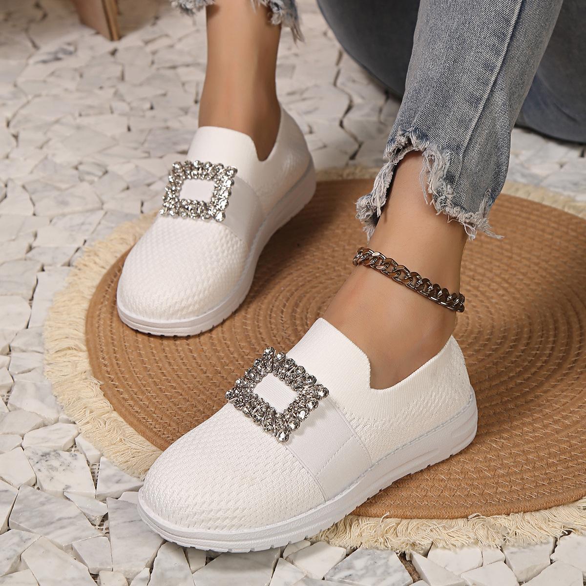 

Женские вулканизированные слипоны с цепочкой, осенние женские дышащие прогулочные туфли на плоской подошве с эластичной лентой и сеткой, новые женские кроссовки 36 белый