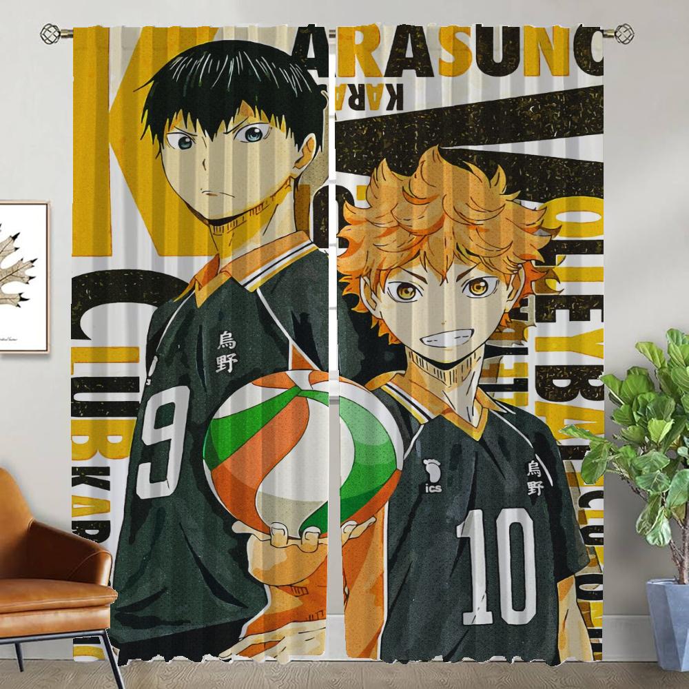 Haikyuu Kitchen Curtains for Living Room Curtain Shades Home Interior Curtains 2 Pieces Tulle for Bedroom Partition Blackout