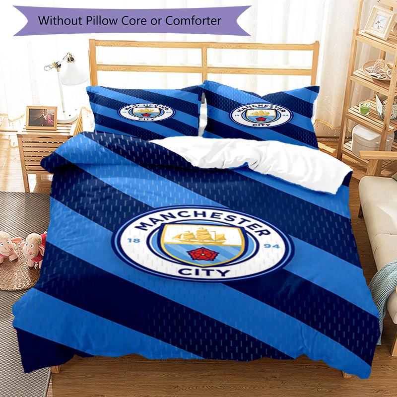 Sada povlaků na peřinu s potiskem Manchester City F.C. – obsahuje 1 povlak na peřinu a 2 odpovídající povlaky na polštář Dekorace do ložnice Vánoční dárky