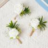 Pack of 6 White Artificial Rose Boutonniere Pin Elegant Bridals Brooch Wedding Groomsmen Accessories Suit Decoration