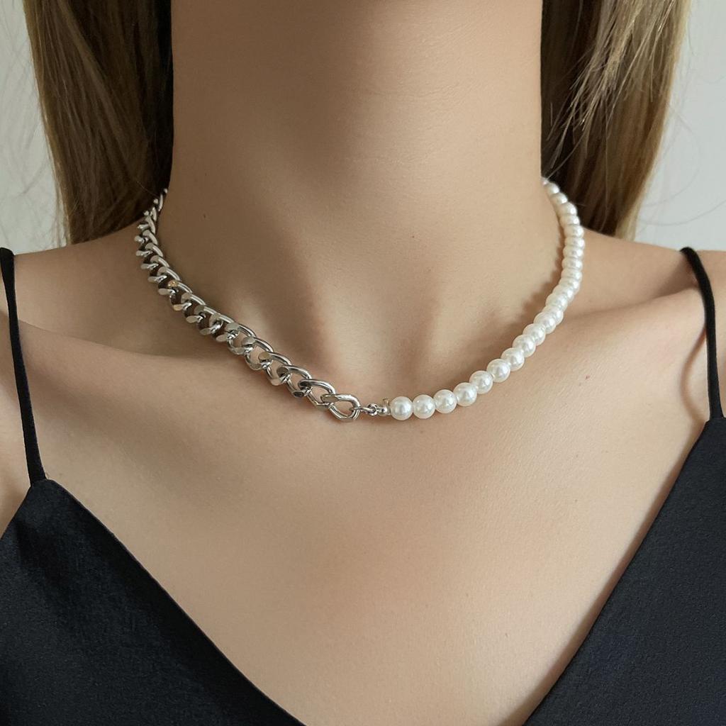 Europe, America, women's irregular multi-layer pearl necklace, creative punk new personalized chain necklace