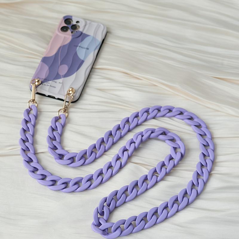 New Phone Accessory Detachable Lanyard Black Matte Crossbody Strap Long Phone Case Chains Acrylic Pendant Neck Solid Phone Chain