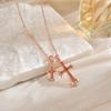 Double Cross Pendant Necklace Couples Titanium Steel Charm With Colored Cubic Zirconia Gold Rose Chain