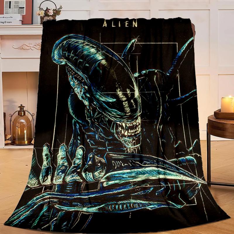 1PC Alien horror Artwork Flannel Blanket Gift, Suitable for Both Men And Women, Soft Ideal for Beds And Sofa, Birthday Or Christmas Gift
