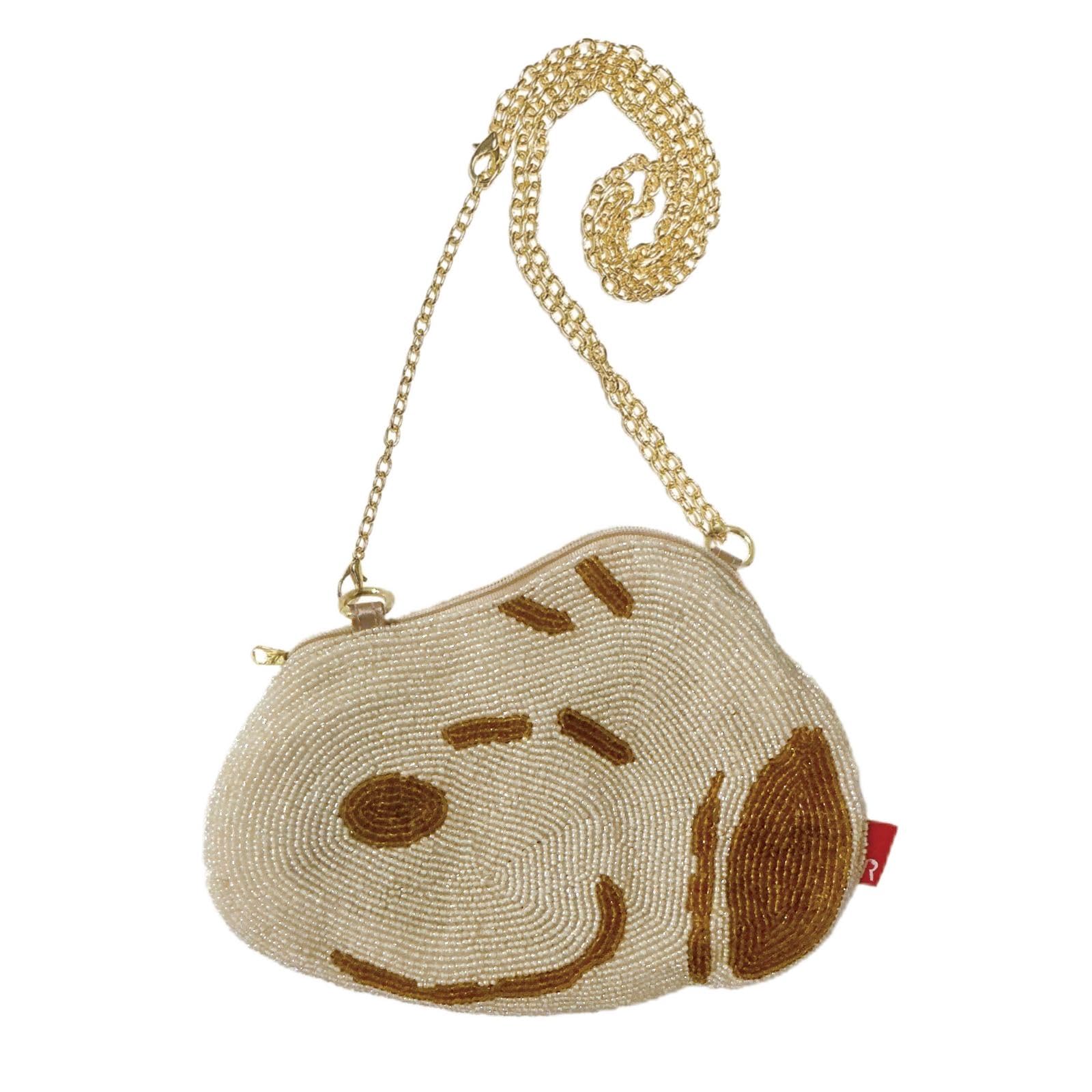 

8391 Snoopy All Beads Hand Embroidered Pochette IP BR Beads Peanuts [Rootote] (02 Beige)