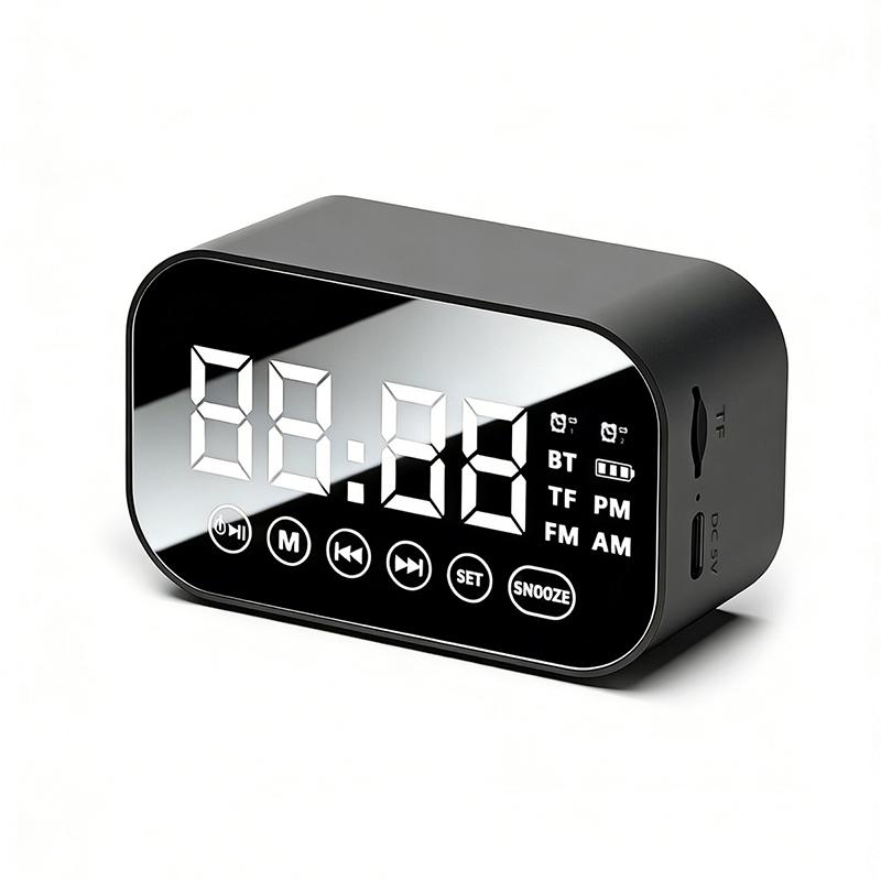 

Multifunctional Bluetooth speaker alarm clock, mirror display with dual alarms, FM radio, portable student bedside clock чёрный