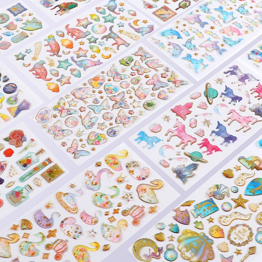 SANNIX Glitter Stickers for 14 Reward Planner Puffy 3D Reward Planner Marine Flower Girls, Sheets, Stickers, Stickers, Stickers, Glitter, Heart,