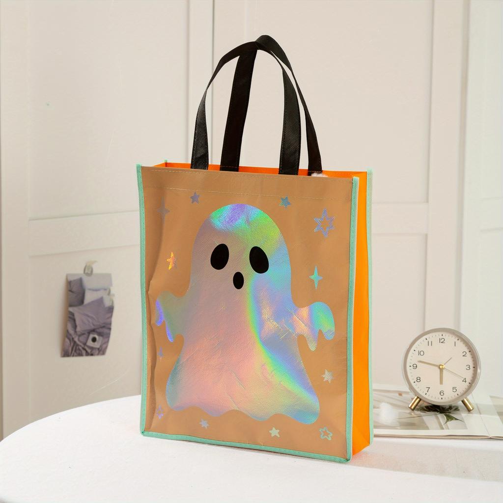 Halloween Party Bags - Non-Woven Fabric Gift Bags with Pumpkin, Grimace, Cat, Bats, Candy Designs  - Sturdy Handles for Trick