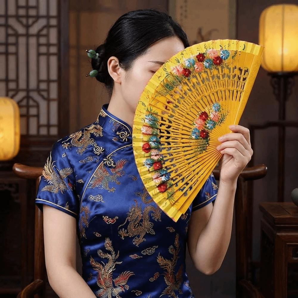 Hand Crafted Hand-painted Fan Colorful Spanish Wood Fan Hand Fan Folding Fan Photography Prop