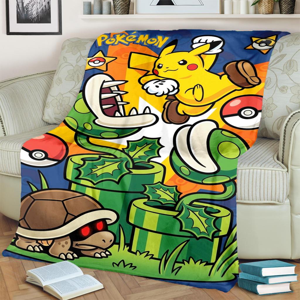 Pokémon Print Flannel Blanket for Bedrooms, Sofas, Beds, Chairs, Picnics, Travel  Warm  Comfortable-kwq173