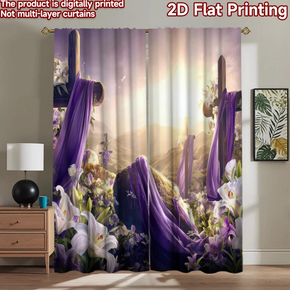 2D Flat Photography Backdrop Party Backdrop Easter Sunrise with Crosses 100% Polyester Family Party Decoration for Suitable