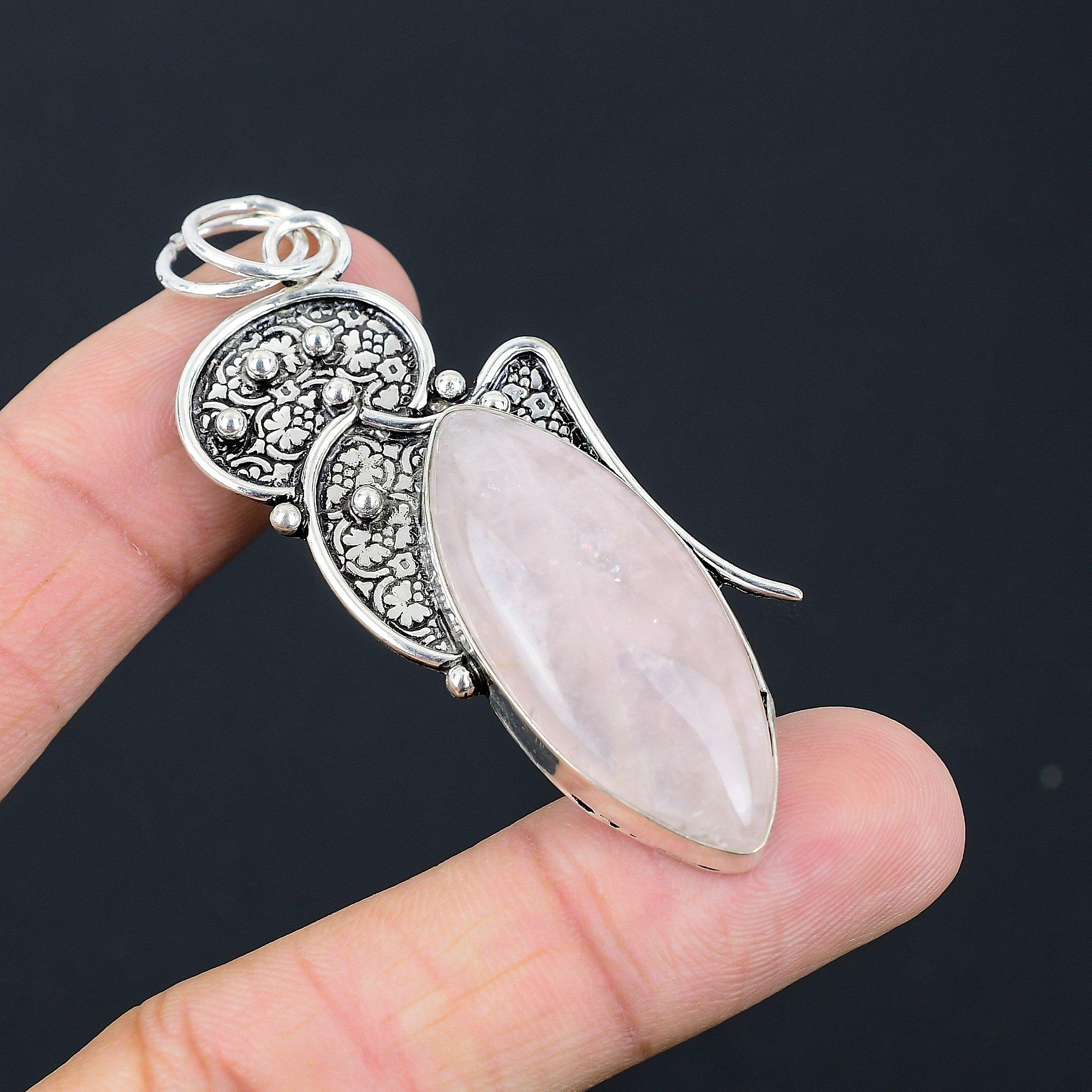 Daughters Day Deal Heart Chakra Rose Quartz Stone Pendant 925 Sterling Silver