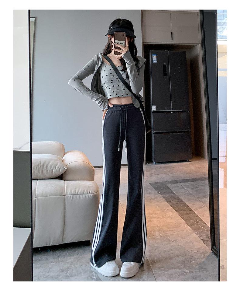 Mamba Cotton Casual Flare Pants - Women's High-Waist Striped Sport Trousers (2024 Autumn/Winter Collection)