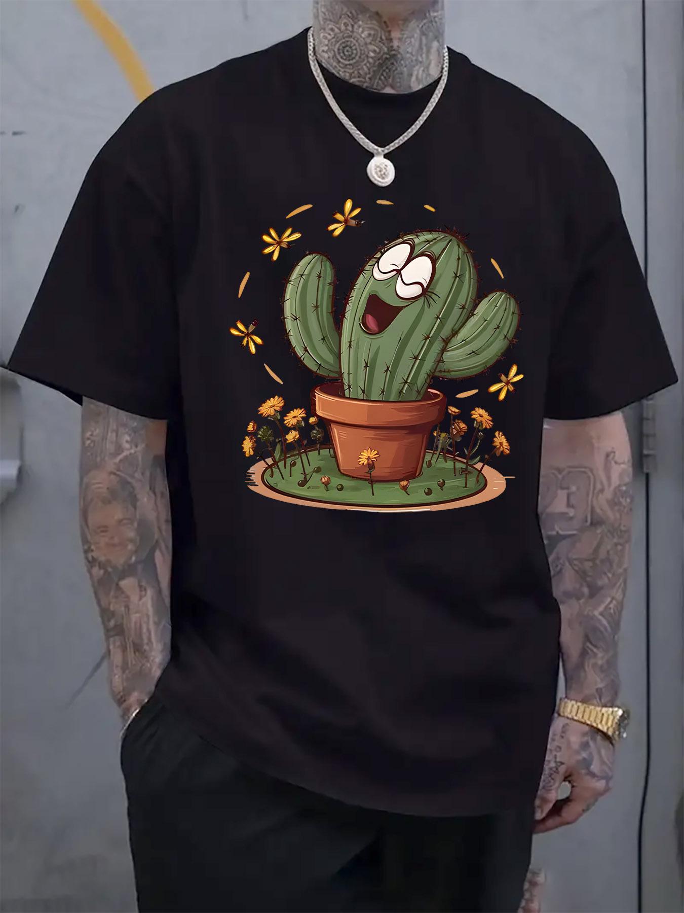 Casual Short Sleeve Tshirt with joyful Cactus Print S