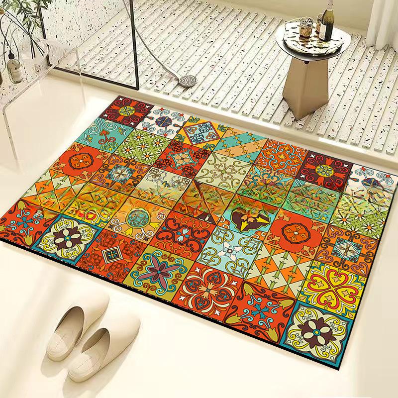 Retro Tile Diatom Mud Floor Mat Dirt-resistant Foot Mat Strong Water Absorption Non-slip Floor Mat