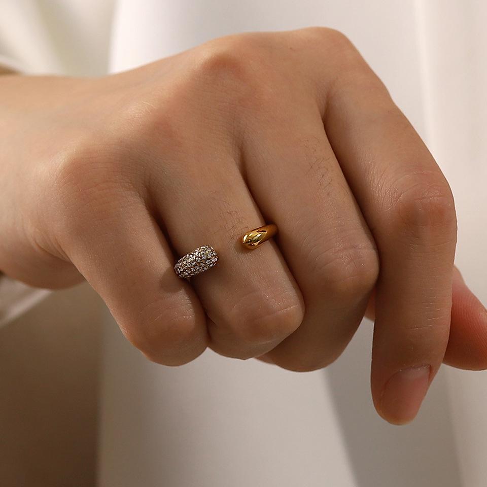 ZAKOL 18k Gold Plated Stainless Steel Open Rings With Clear Rhinestone High Quality Anti-allergic Zircon Gift for Women