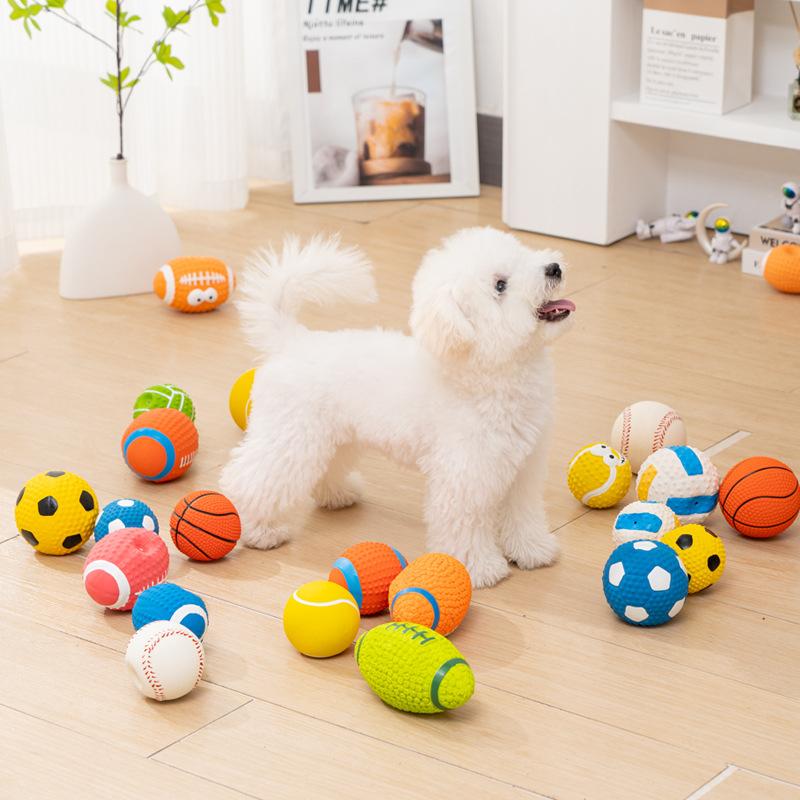 Squeaky Dog Toys Soft Latex Balls For Small Medium Large Dogs Rugby Football Volleyball Pet Toy Dog Interactive Chew Toy Ball