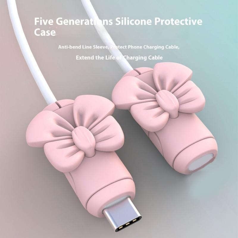 2 Pairs Silicone Charging Cable Protectors with Bowknot Design Fashionable Phone Accessories Wire End Guards for Cord