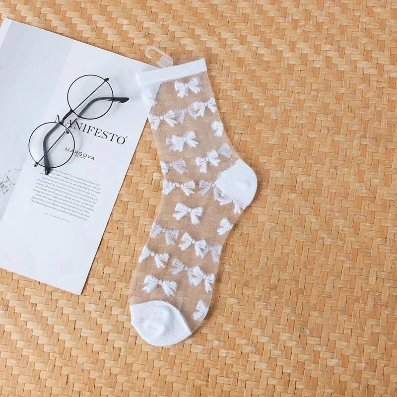 Polka Dot Socks Women See Through Transparent Crystal Silk Socks Summer Ultra-thin Breathable Girls Kawaii Cute Nylon Long Socks