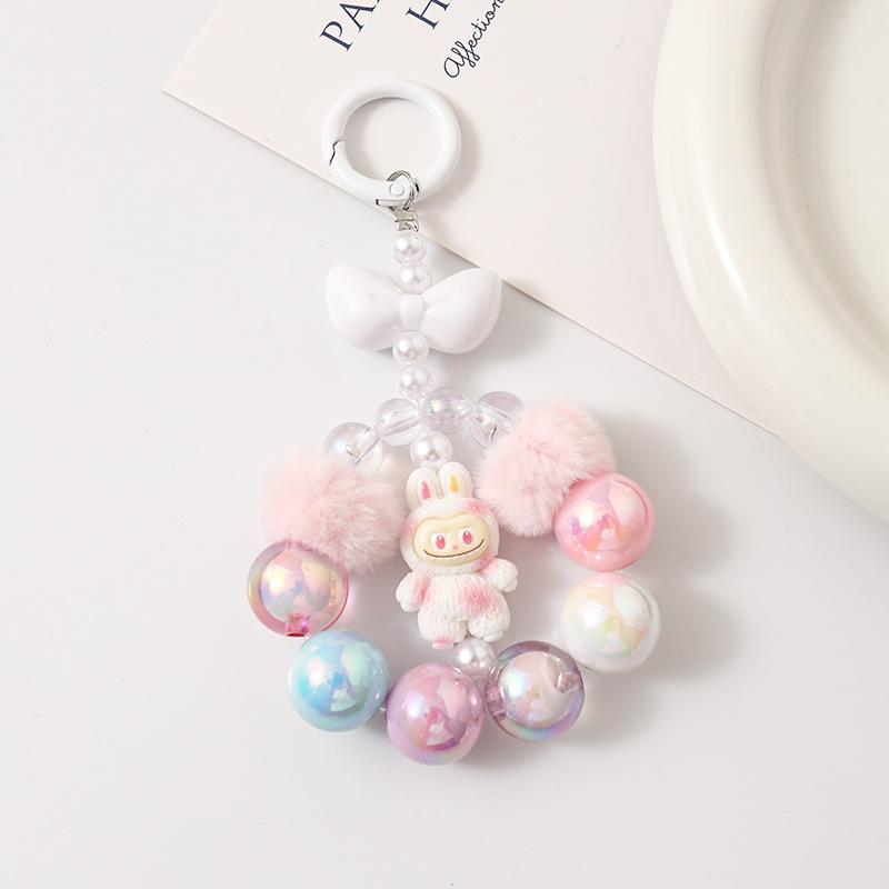 Cartoon Girl Heart Fun Handmade Beaded Acrylic Non Dropping Paint Phone Chain Grabber Doll Keychain Bag Hanging Decoration