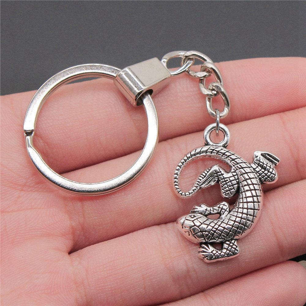 Dinosaur Animal Prehistoric Creature Pendant Antique Bronze Metal Keychain with 30mm Ring for Women High Quality