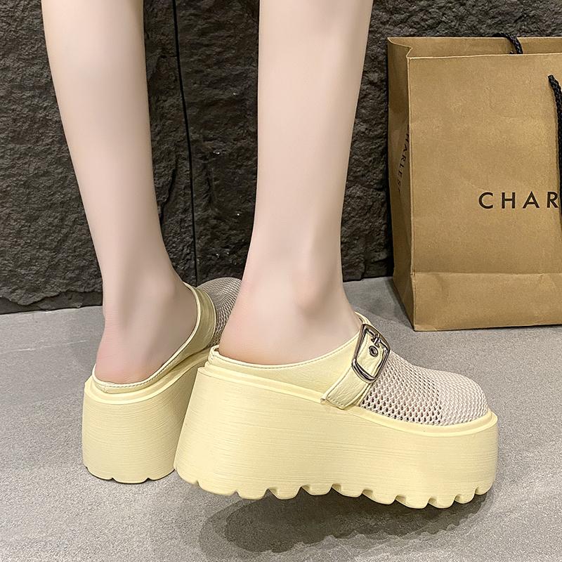 2025 New Non-slip Platform Female Mesh Breathable Half-toe Baotou Slippers Casual Versatile Beach Shoes Slides Women Sandalias