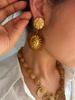 GHIDBK Vintage Trendy Amber Resin Golden Sun Round Drop Earrings for Women Unique Stainless Steel Party Daily Zircon Waterproof