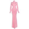 KD European and American Spring New Women's Clothing Turtleneck Slim-fitting Sexy Backless Solid Color Long Dress