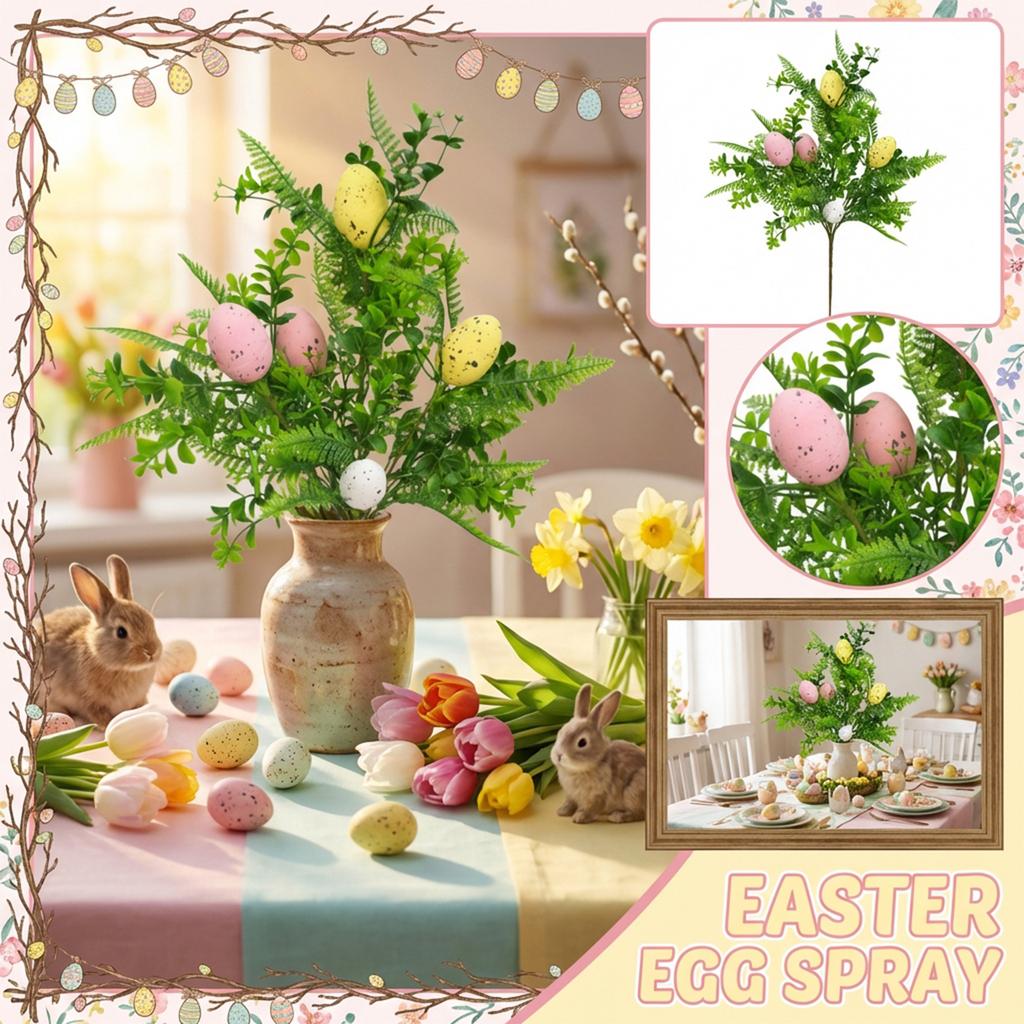 Easter Egg Branch With Foam Speckled Eggs, Festive Green Plant Decoration, Artificial Single Egg Branch.