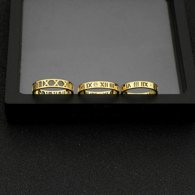 European-American Hollow Numeral Rings: High-Quality, Non-Fading Titanium Steel for Men and Women, Unisex Style.