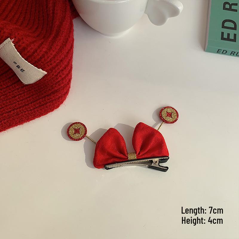 2024 Parent-Child Red New Year Bow Hair Clip: Prosperous Festive Accessory for Bangs