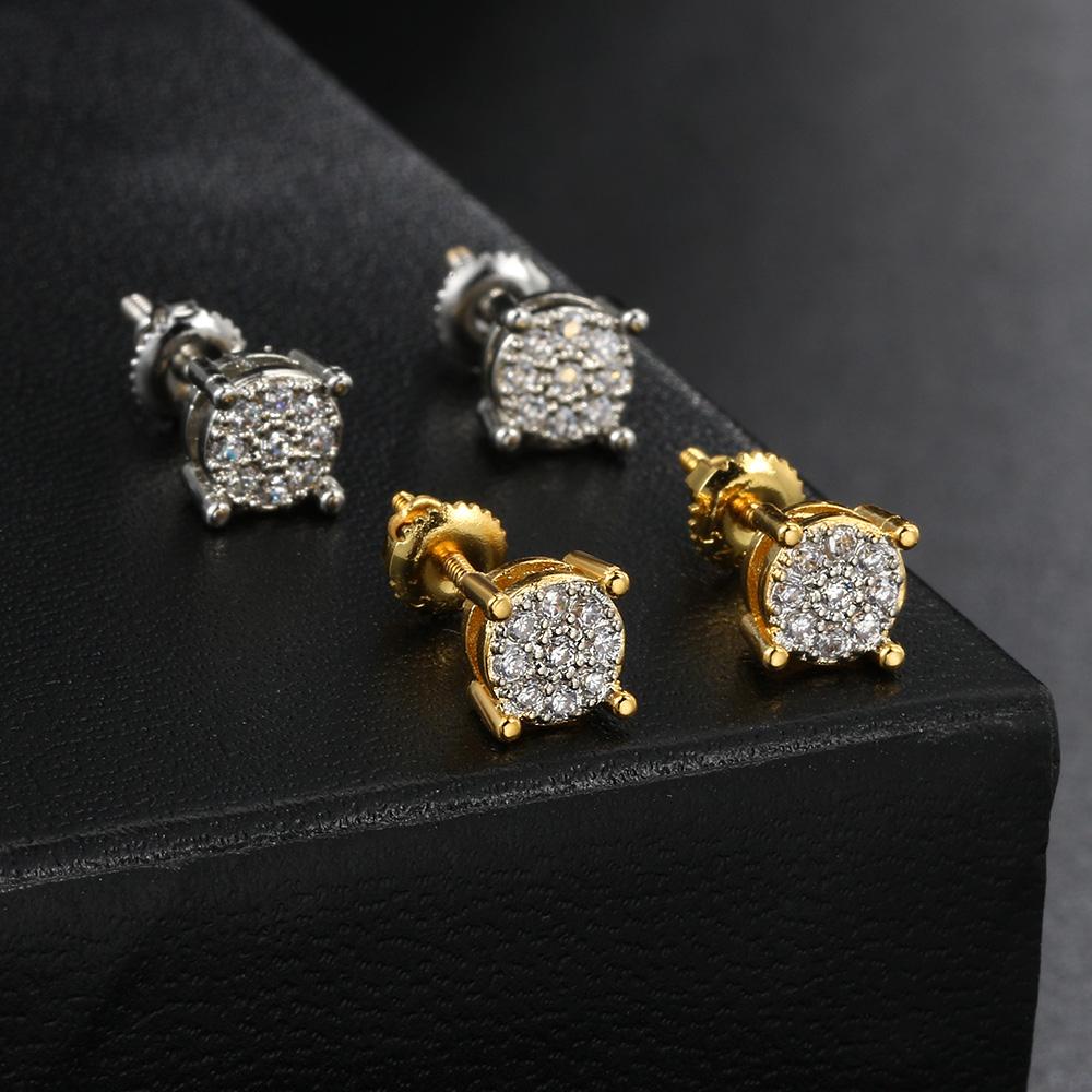 6mm Round Stud Earrings For Men Women AAA+ Cubic Zirconia Gold Color Ear Piercing Hip Hop Rock Jewelry Dropshipping OHE173