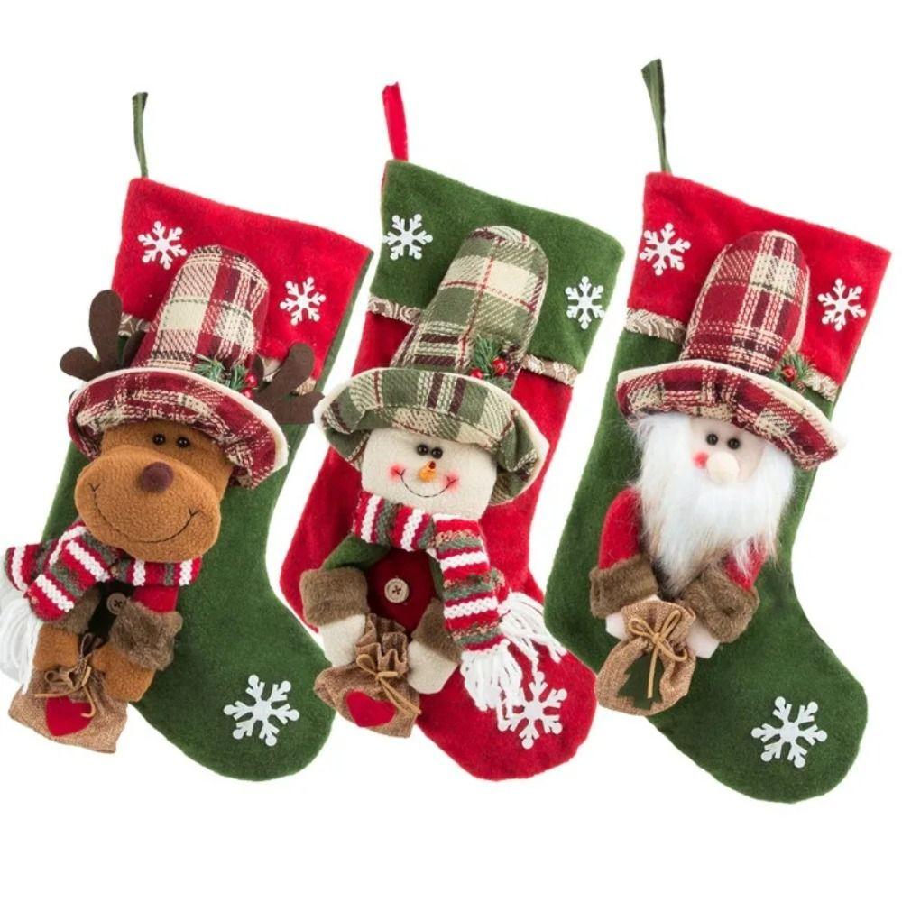 Doll Christmas Socks Santa Claus Christmas Decoration Gift Holder Candy Socks  Kids