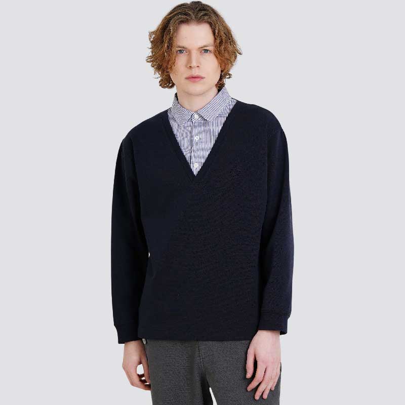 CUSTOMUS Men'S Striped Shirt With Layered Collar And Logo Embroidery Long Sleeve T-Shirt Cxs25Fkkt907 Nav